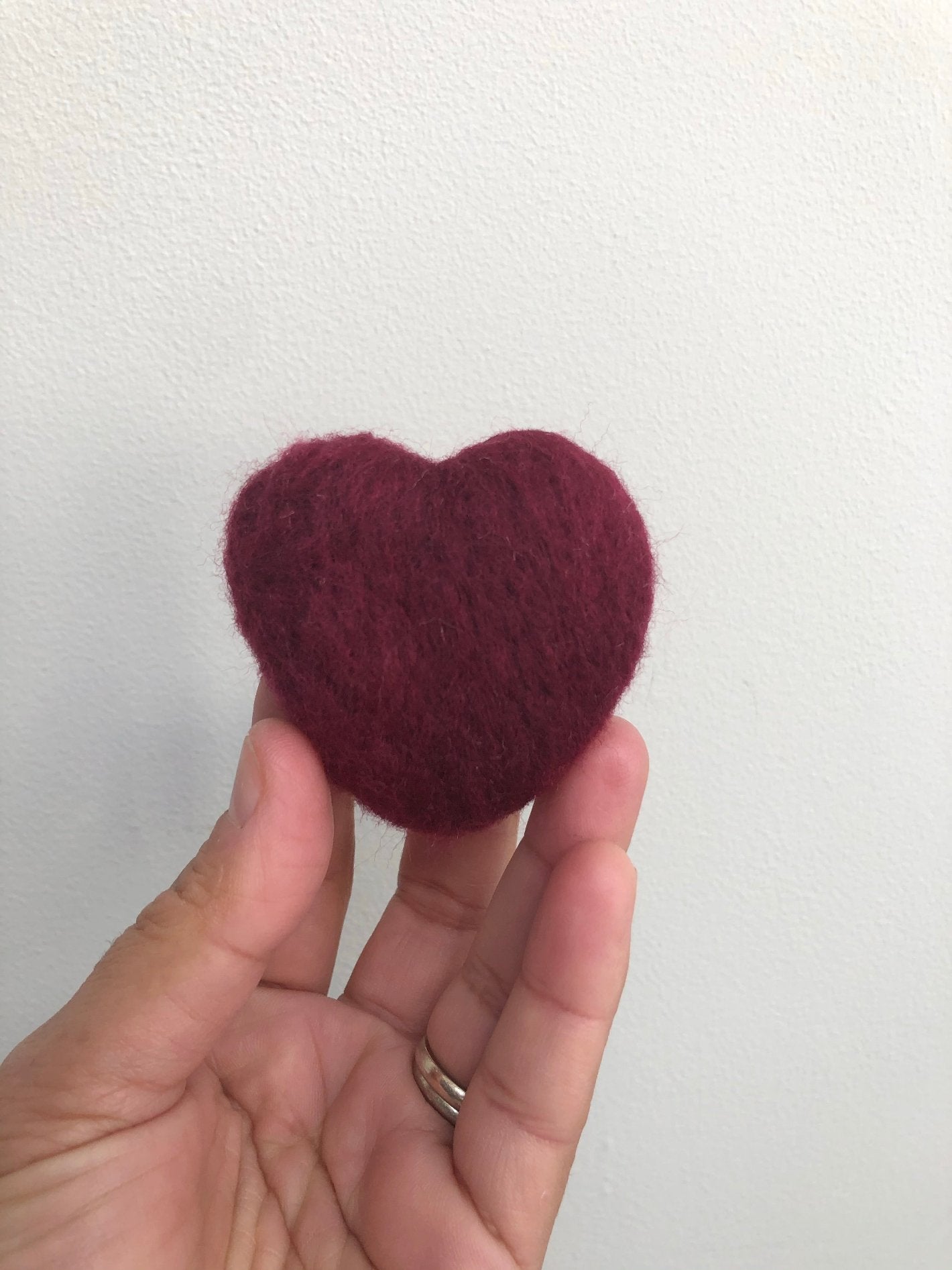 needle felted heart, newborn posing hearts, felted hearts, red hearts