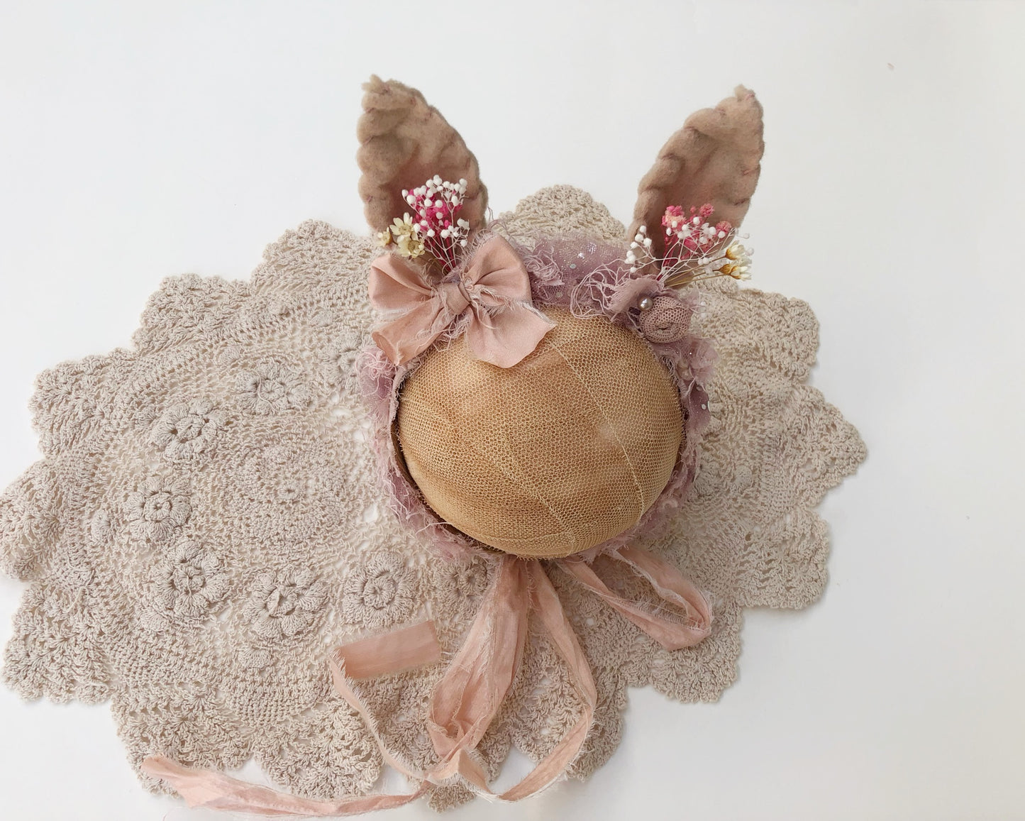 Easter Baby Bunny Ears Headband, Floral Bunny Headband, Sitter bunny photo props, baby headband, baby bunny headband, baby ear Headband