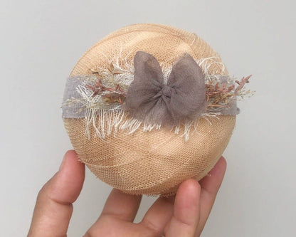 baby bow headband, soft beige newborn headband, baby bows, newborn bow, baby tiebacks, newborn tiebacks