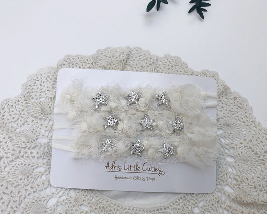 star headband, newborn star headband, baby headband, silver star headband, ivory headbands, newborn white headband