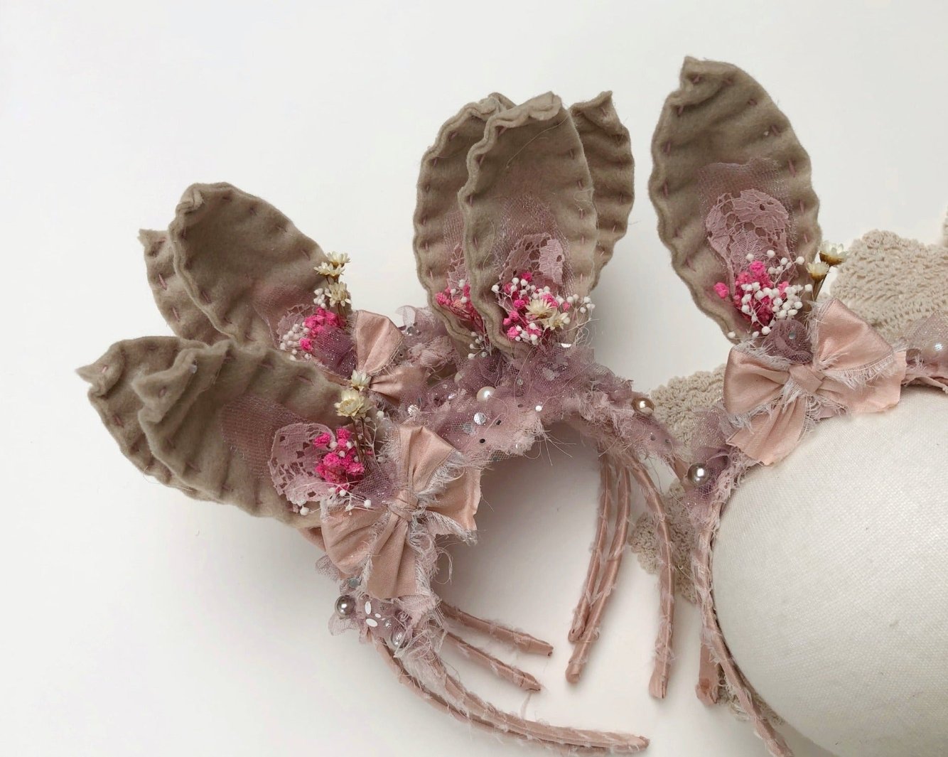 Easter Baby Bunny Ears Headband, Floral Bunny Headband, Sitter bunny photo props, bunny ears, bunny baby headband, 