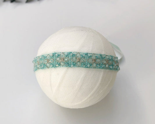 delicate newborn headband, beaded baby headband